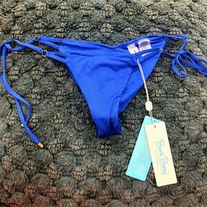 Beach Bunny- Blue Tie-Side Bikini Bottom with Bronze Hardware